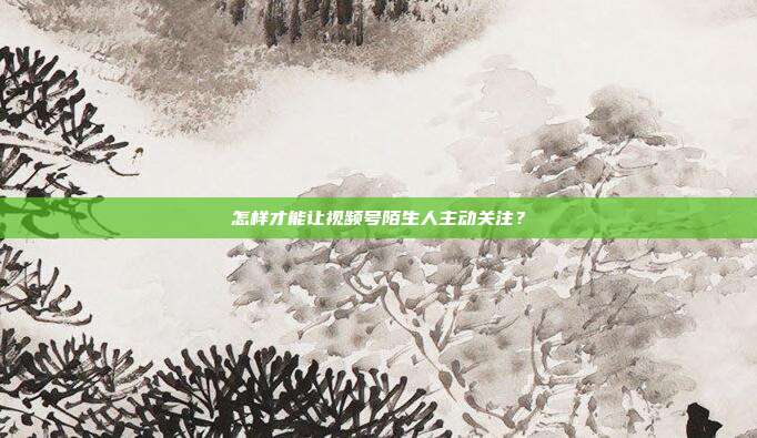 怎样才能让视频号陌生人主动关注？