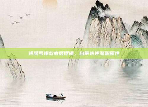 视频号爆款底层逻辑，自带快速涨粉属性