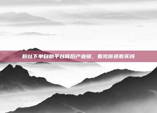 粉丝下单自助平台背后产业链，看完你还敢买吗