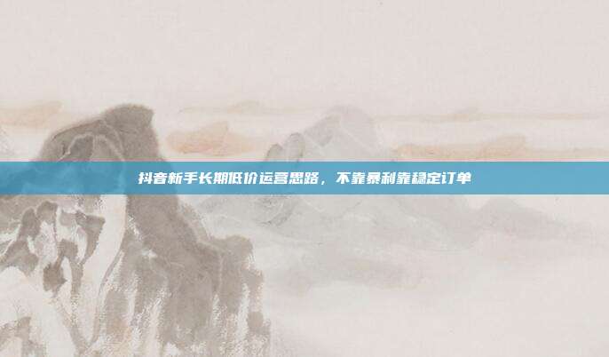 抖音新手长期低价运营思路,不靠暴利靠稳定订单