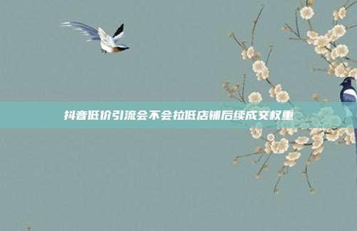 抖音低价引流会不会拉低店铺后续成交权重