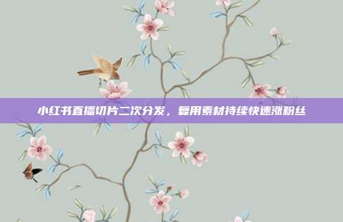 小红书直播切片二次分发,复用素材持续快速涨粉丝