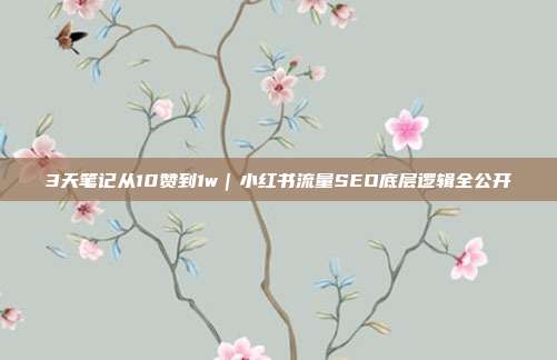 3天笔记从10赞到1w|小红书流量SEO底层逻辑全公开