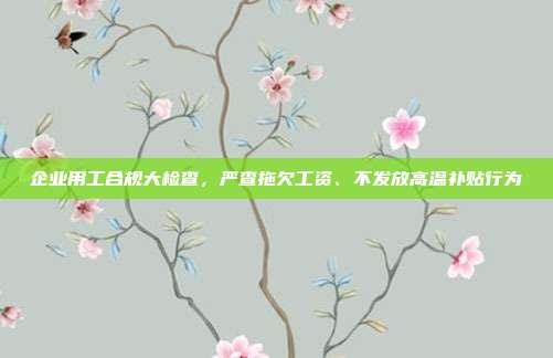 企业用工合规大检查，严查拖欠工资、不发放高温补贴行为