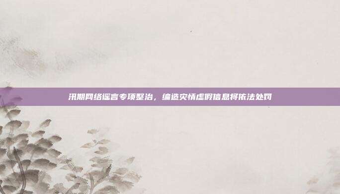 汛期网络谣言专项整治，编造灾情虚假信息将依法处罚