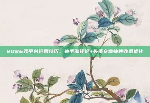 2026双平台运营技巧：快手涨评论+头条文章快速收录优化