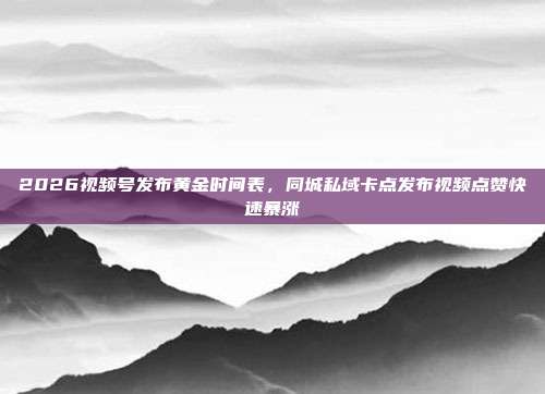 2026视频号发布黄金时间表，同城私域卡点发布视频点赞快速暴涨