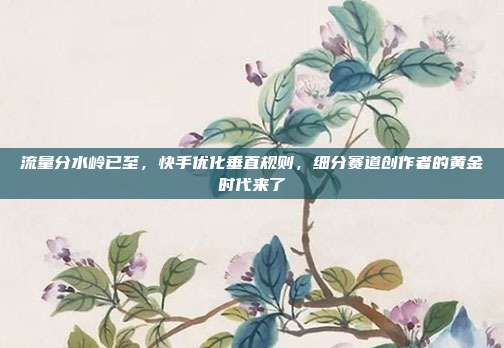 流量分水岭已至，快手优化垂直规则，细分赛道创作者的黄金时代来了
