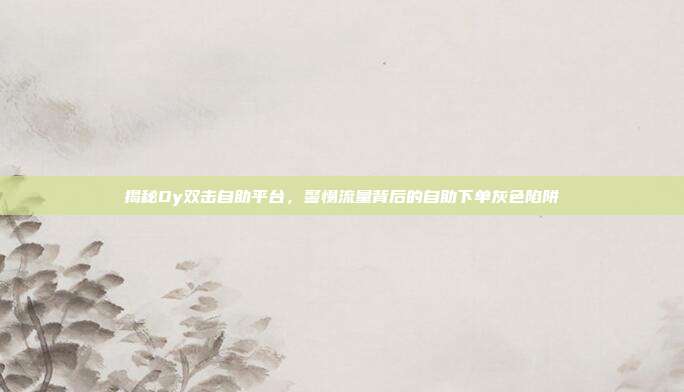 揭秘Dy双击自助平台，警惕流量背后的自助下单灰色陷阱