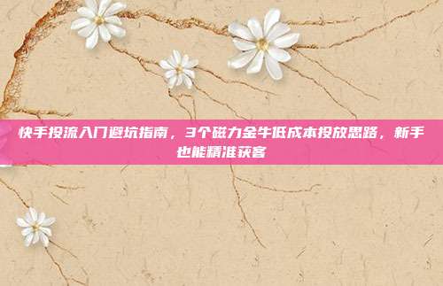快手投流入门避坑指南,3个磁力金牛低成本投放思路,新手也能精准获客