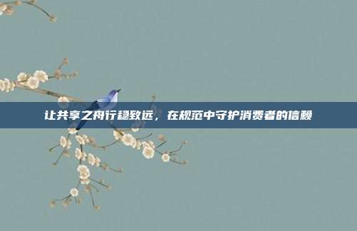 让共享之舟行稳致远,在规范中守护消费者的信赖