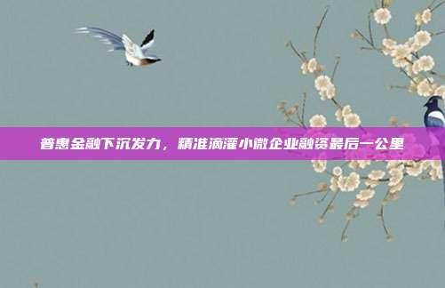 普惠金融下沉发力,精准滴灌小微企业融资最后一公里