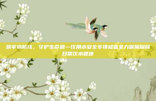 筑牢水防线,守护生命源—饮用水安全专项检查全力保障居民日常饮水健康