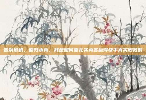 告别投机，回归本真，我是如何靠扎实内容赢得快手真实浏览的