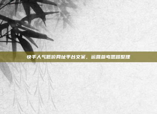 快手人气低价网址平台文案，运营参考思路整理