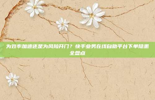 为效率加速还是为风险开门?快手业务在线自助平台下单隐患全盘点
