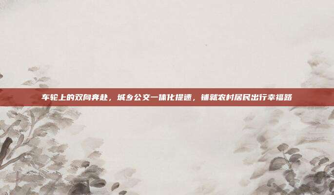 车轮上的双向奔赴，城乡公交一体化提速，铺就农村居民出行幸福路