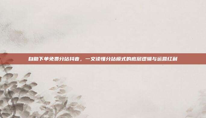 自助下单免费分站抖音,一文读懂分站模式的底层逻辑与运营红利