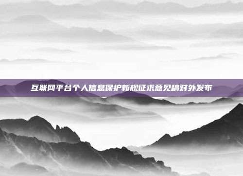 互联网平台个人信息保护新规征求意见稿对外发布