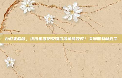 台风来临前，这份家庭防灾物资清单请收好！关键时刻能救命