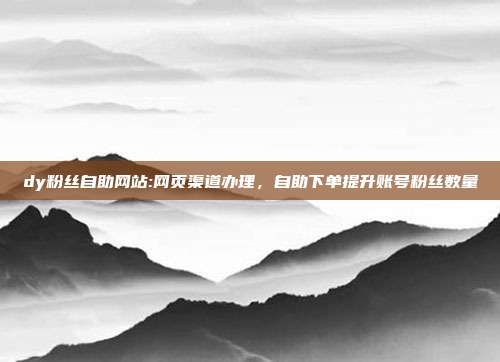 dy粉丝自助网站:网页渠道办理，自助下单提升账号粉丝数量