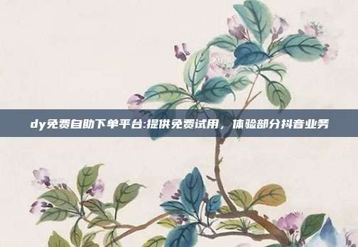 dy免费自助下单平台:提供免费试用,体验部分抖音业务