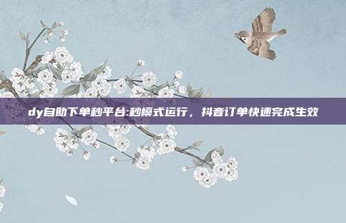 dy自助下单秒平台:秒模式运行,抖音订单快速完成生效
