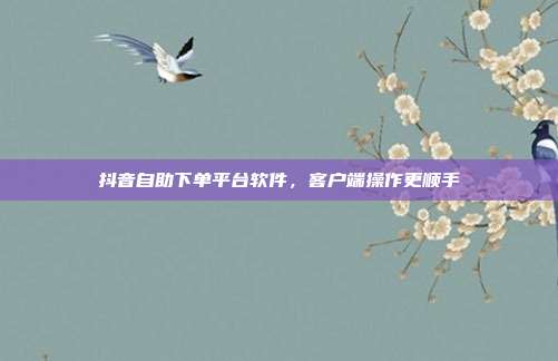 抖音自助下单平台软件,客户端操作更顺手