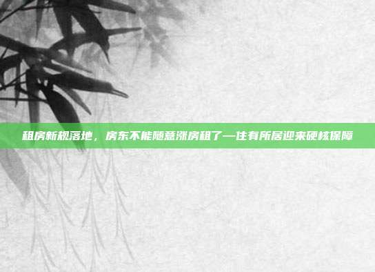 租房新规落地,房东不能随意涨房租了—住有所居迎来硬核保障