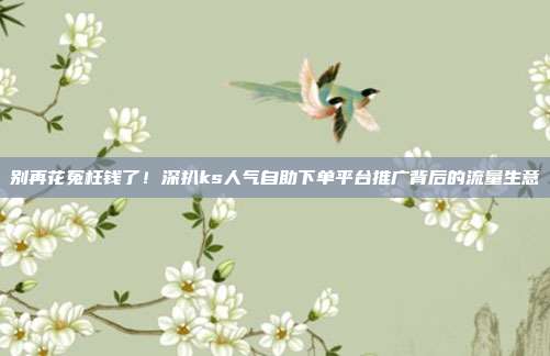 别再花冤枉钱了!深扒ks人气自助下单平台推广背后的流量生意