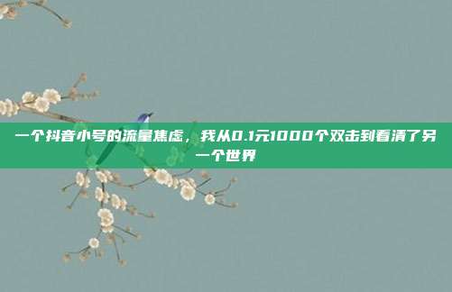 一个抖音小号的流量焦虑，我从0.1元1000个双击到看清了另一个世界