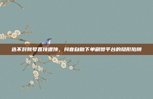 选不对账号直接遭殃，抖音自助下单刷赞平台的隐形陷阱