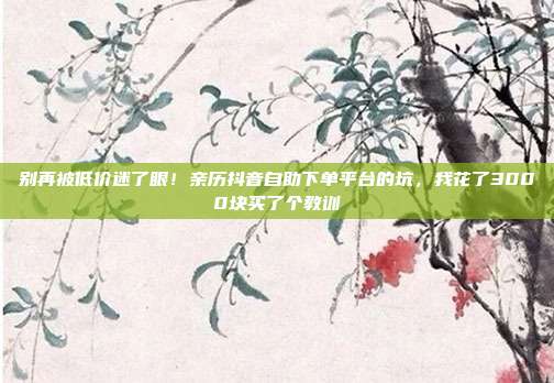 别再被低价迷了眼！亲历抖音自助下单平台的坑，我花了3000块买了个教训