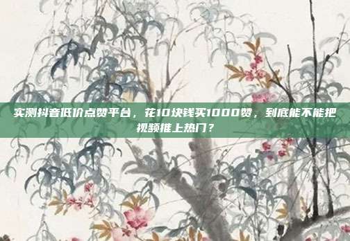 实测抖音低价点赞平台，花10块钱买1000赞，到底能不能把视频推上热门？
