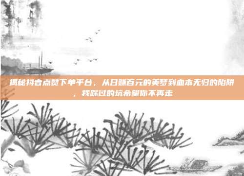 揭秘抖音点赞下单平台，从日赚百元的美梦到血本无归的陷阱，我踩过的坑希望你不再走