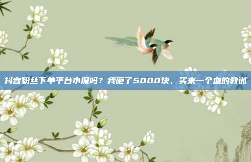 抖音粉丝下单平台水深吗？我砸了5000块，买来一个血的教训