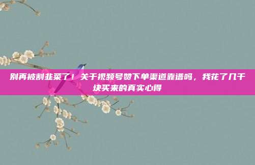 别再被割韭菜了！关于视频号赞下单渠道靠谱吗，我花了几千块买来的真实心得