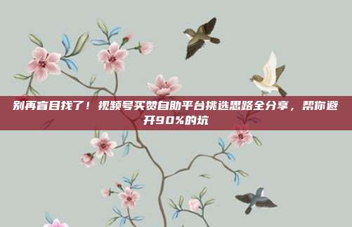别再盲目找了！视频号买赞自助平台挑选思路全分享，帮你避开90%的坑